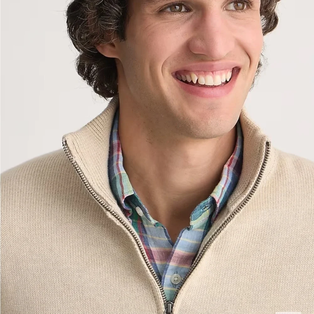 J crew heather sand Heritage cotton half-zip sweater